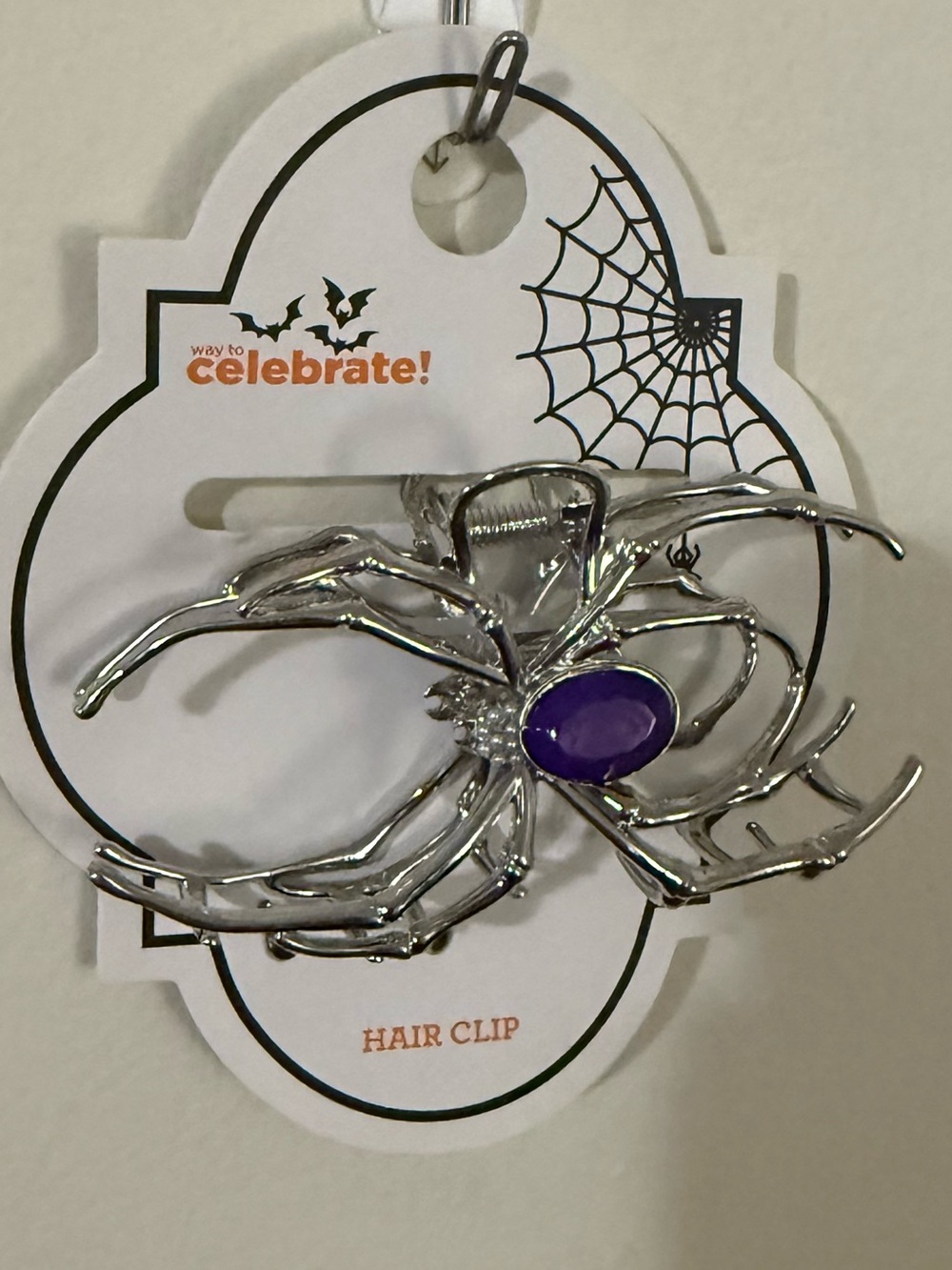 Silver Spider Claw Hair Clip with Purple Center